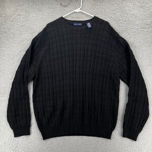 Grant Thomas Sweater Men XL Black Crew Neck Merino Wool Grandpacore Stretch